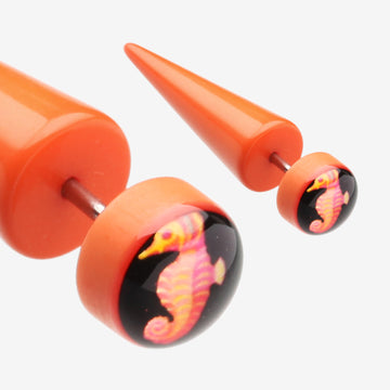A Pair of Seahorse Acrylic Faux Taper Earring-Orange/Brown